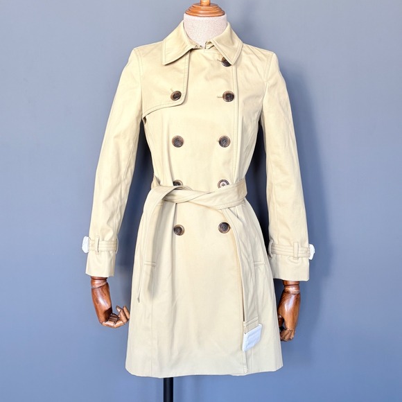 New w/ tags - J Crew Collection Icon Trench Coat | Petite 0 | Light Khaki E1708 - Picture 2 of 13